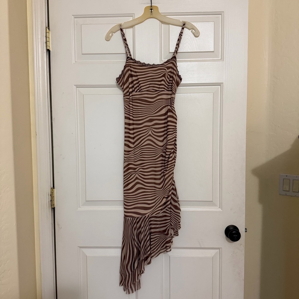 Wild Fable Target Brown Zebra-Print Asymmetrical Slip Dress Size Small S